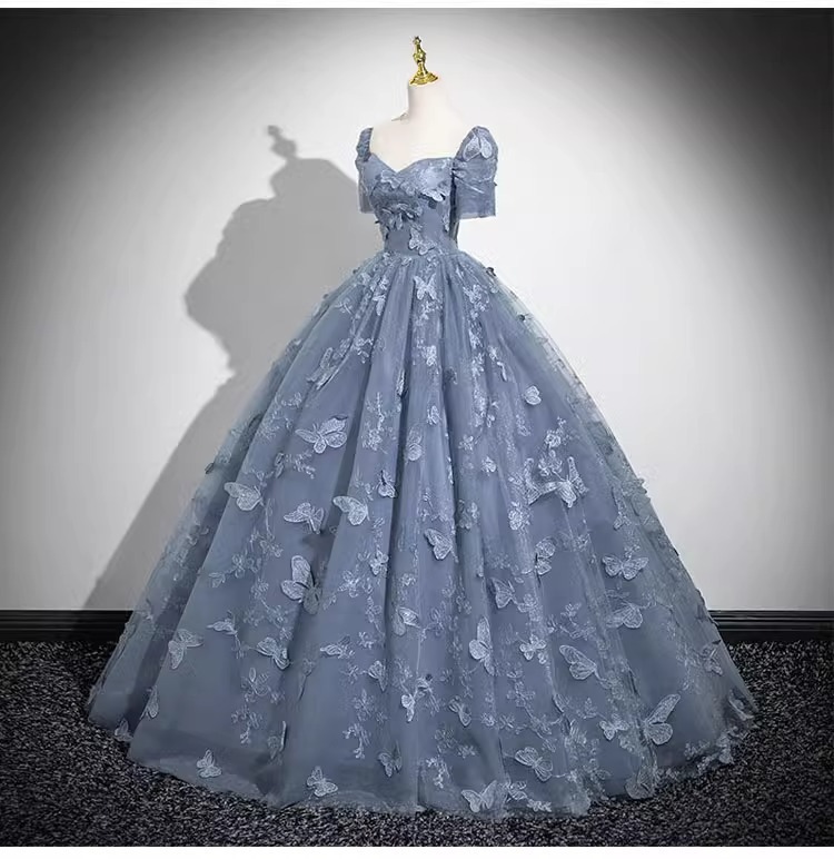 Women blue short-sleeved Formal Party Maxi evening dress(Processing time need 3-6 days)