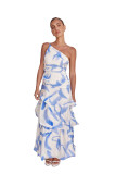 Women Summer One-shoulder strap print dress