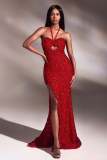 Women Elegant Sexy Strapless Slit Dinner Dance Maxi Dress