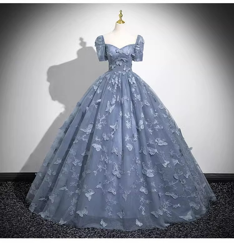 Women blue short-sleeved Formal Party Maxi evening dress(Processing time need 3-6 days)