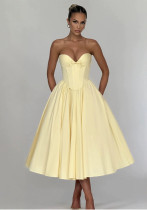 Women Sexy Strapless Backless Fishbone Waist Maxi Dress Women Sexy Strapless Backless Fishbone Waist Maxi Dress