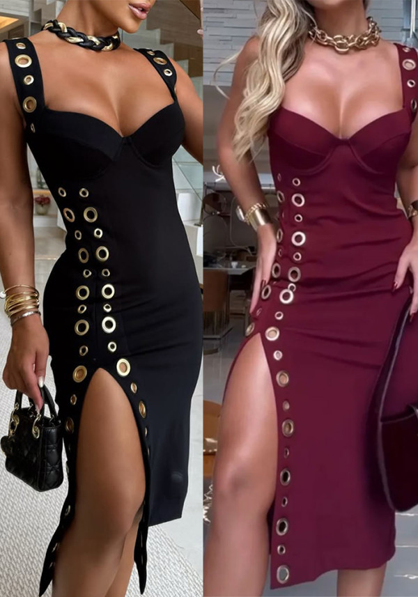 Women summer elegant sleeveless slit dress