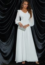 Women Solid Long Sleeve V-Neck Chiffon Formal Party Dress Women Solid Long Sleeve V-Neck Chiffon Formal Party Dress