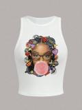 Women summer sexy Letter print u-neck Tank Top