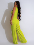 Casual High Stretch Ribbed Sleeveless Tank Top Wide Leg Pants Two Piece Set