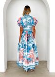 Women summer casual lace print long dress