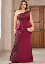 Plus Size Women One Shoulder Sequin Bodycon Elegant Formal Party Evening Dress