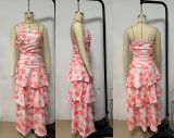 Women Summer One-shoulder strap print dress