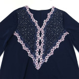 Women Arab V-Neck Beaded Robe Dress