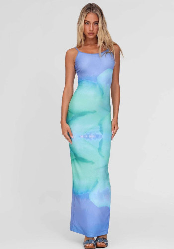 Women summer sexy gradient print strap Bodycon Dress