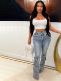 Women Fashion Double Waist Cargo Denim Trousers