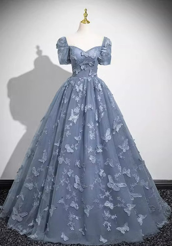 Women blue short-sleeved Formal Party Maxi evening dress（Processing time need 3-6 days）