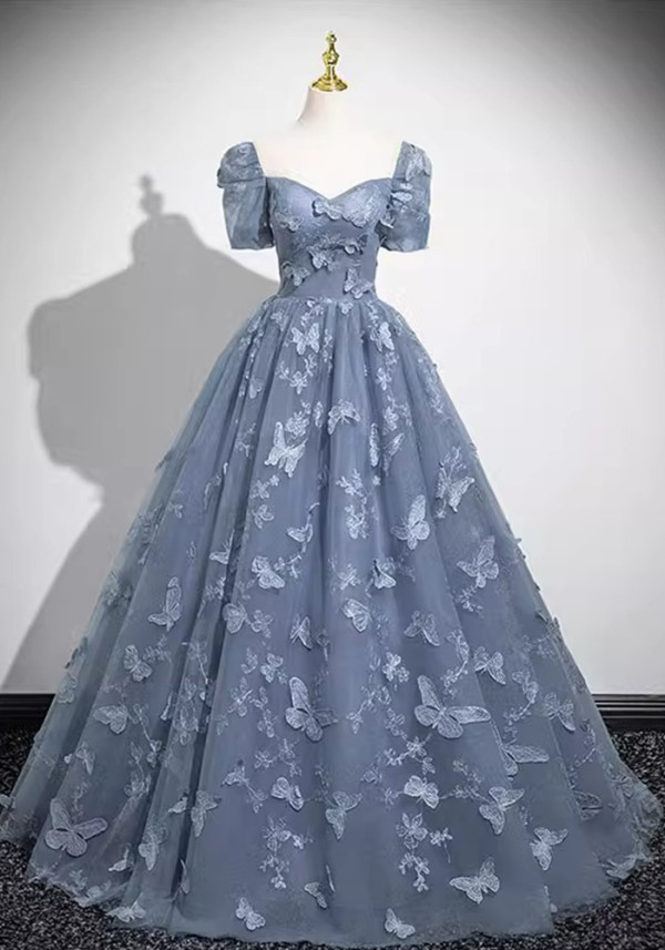 Women blue short-sleeved Formal Party Maxi evening dress（Processing time need 3-6 days）