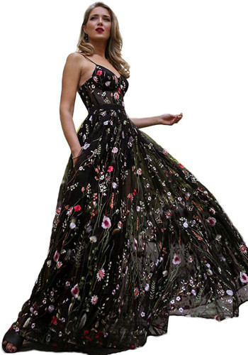 Women wedding dress embroidered chiffon color sexy evening dress（Processing time need 3-6 days）