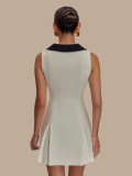 Turndown Collar Metal Button Sleeveless Chic Slim Waist Mini Dress