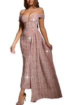 Women's Chic Sexy Sequin Off-Shoulder Solid Color Party Dress