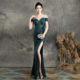 Sexy Slim Fishtail Evening Dress Long Sleeve Bridal Gown for Wedding & Party