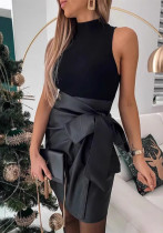 Women's PU Leather Skirt Spring and High-Waist Sexy Slim Short Skirt