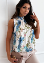 Summer Fashion Career Sleeveless Printed Lace-Up Blouses for Women