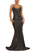 Fashionable Women's Straps Sleeveless Beaded Sexy Low-Back Long Dress