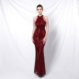Deep V-Neck Sequined Fishtail Dress Sexy Evening Party Gown