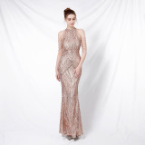 Deep V-Neck Sequined Fishtail Dress Sexy Evening Party Gown
