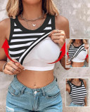 Summer Round Neck Solid Color Vest Feminine Basic Outdoor Wear Tops With Pad