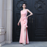 Sleeveless Solid Color Fishtail Evening Dress Formal Party Gown