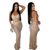 Sexy Fashion Sleeveless Beaded Straps Low-Back Slim Fishtail Dress