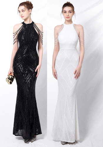 Deep V-Neck Sequined Fishtail Dress Sexy Evening Party Gown