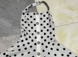 Black and White Polka Dot Low-Back Halter Neck Slim Waist Short Dress for Summer