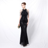 Deep V-Neck Sequined Fishtail Dress Sexy Evening Party Gown