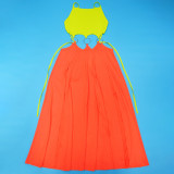 Women's Solid Color Sexy Low-Back High-Slit Contrast Dress