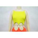 Women's Solid Color Sexy Low-Back High-Slit Contrast Dress