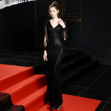 Off-Shoulder Fishtail Evening Dress Slim Formal Party Gown for Women