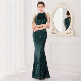 Deep V-Neck Sequined Fishtail Dress Sexy Evening Party Gown