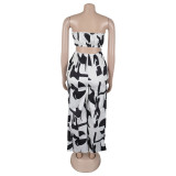 Women Elegant Strapless Printed Wide-leg Jumpsuit