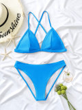 Women Bikini Solid Triangle Cross Backless Sexy Bikini Two Pieces Swimwear
