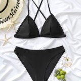 Women Bikini Solid Triangle Cross Backless Sexy Bikini Two Pieces Swimwear