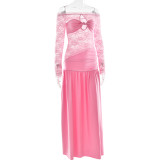 Women Summer Hollow Off Shoulder Sexy Slit Dress