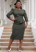 Plus Size Women o-neck pleated dress
