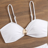 Women Solid Strapless Mesh Long Skirt Three-Piece Shorts Swimwear