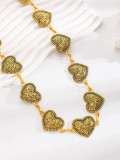 Women retro silver Heart Print Belt chain metal belt