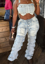 Women Casual Multi-Pocket Denim Pants