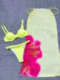 Women printed mesh long skirt Swimwear  Three-Piece
