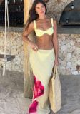Women printed mesh long skirt Swimwear  Three-Piece