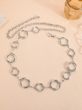 Women retro silver Belt metal geometric ellipse pants chain belt accessories flower chain