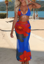 Women bikini Beach long cover-up sexy bikini print Swimwear  Set