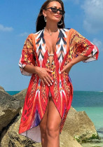 Women Cover-up Print Holidays Robe Bikini Sun Protection Shirt Beach Dress Women Cover-up Print Holidays Robe Bikini Sun Protection Shirt Beach Dress