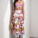 Women spring sexy Patchwork Strapless suspender skirt two-piece set